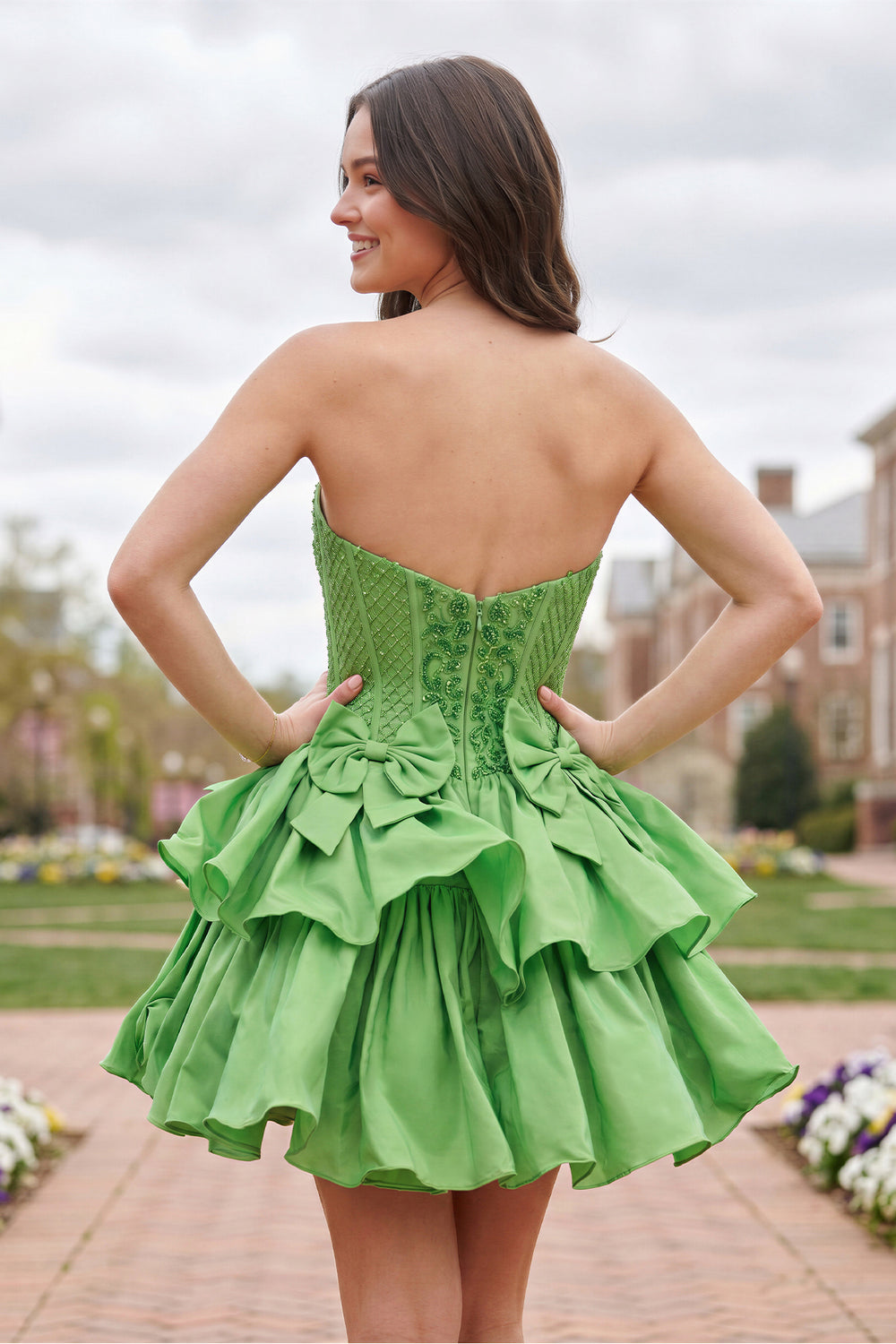 Lime Green Strapless Sequins A-Line Homecoming Dress With Bow - KissProm 