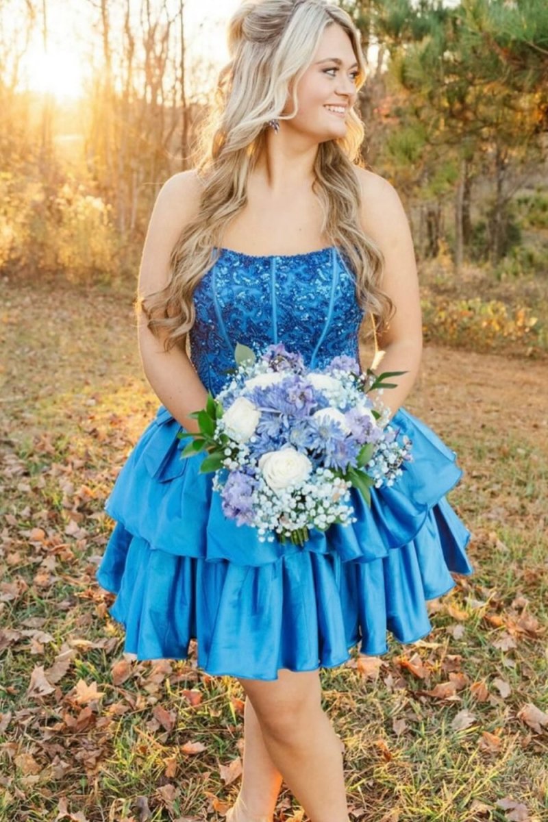 Quincy | Royal Blue - Strapless Sequins A-Line Homecoming Dress With Bow