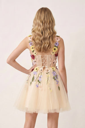 Quinta | 3D Flower Tulle Short Length Prom Dresses - KissProm