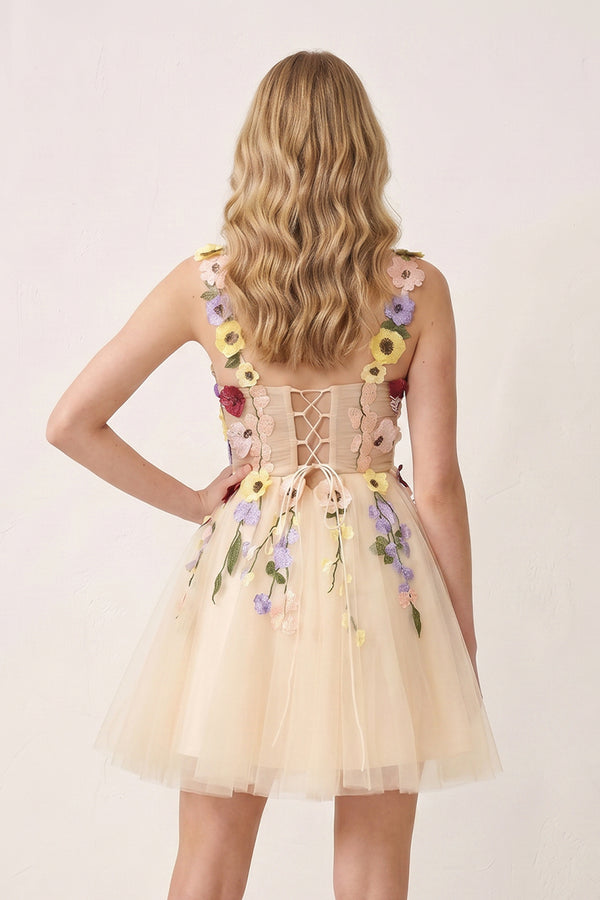 Quinta | 3D Flower Tulle Short Length Prom Dresses - KissProm