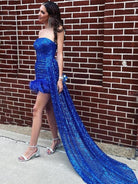 Rael | Royal Blue - Strapless Bodycon Sequins Homecoming Dresses With Feather