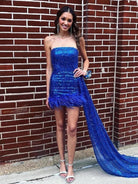 Rael | Royal Blue - Strapless Bodycon Sequins Homecoming Dresses With Feather