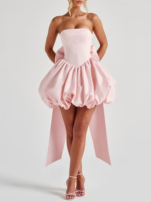 Raelee | Pink - Strapless A Line Satin Short Homecoming Dress With Bow