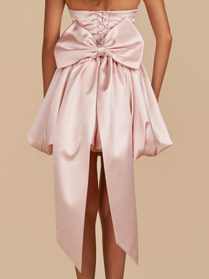Raelee | Pink - Strapless A Line Satin Short Homecoming Dress With Bow