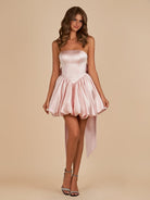 Raelee | Pink - Strapless A Line Satin Short Homecoming Dress With Bow