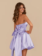Raelee | Lavender - Strapless A Line Satin Short Homecoming Dress With Bow - KissProm