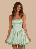 Pink Strapless A Line Satin Short Homecoming Dress With Bow - KissProm