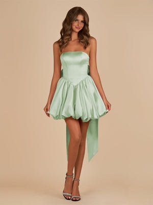 Satin Homecoming Dress Short Sage Strapless Satin A-Line Short Homecoming Dress with Bow Sage Green / Satin Homecoming Dress Short Sage Strapless Satin A-Line Short Homecoming Dress with Bow Sage Green /