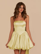 Raelee | Yellow - Strapless A Line Satin Short Homecoming Dress With Bow