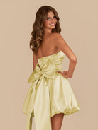 Raelee | Yellow - Strapless A Line Satin Short Homecoming Dress With Bow