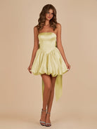 Raelee | Yellow - Strapless A Line Satin Short Homecoming Dress With Bow