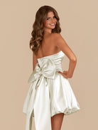 Raelee | White - Strapless A Line Satin Short Homecoming Dress With Bow - KissProm