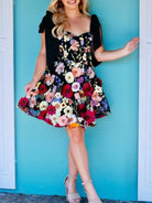 Raffaele | Black - Sweetheart Bow Strap A-Line Homecoming Dress With Floral Appliques