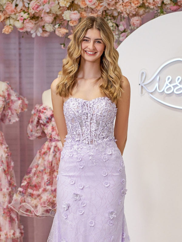 Raina | Mermaid Strapless Sequined Lace Prom Dress