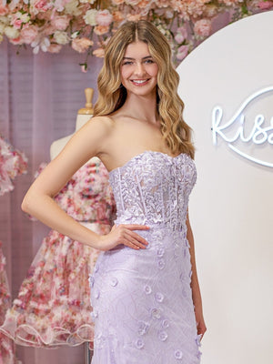 Raina | Mermaid Strapless Sequined Lace Prom Dress