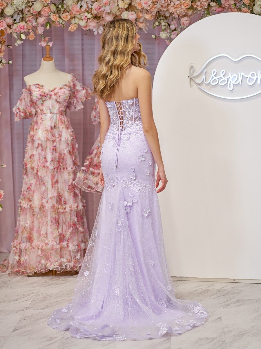 Raina | Mermaid Strapless Sequined Lace Prom Dress