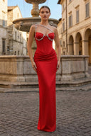 Hot Pink One Shoulder Rhinestones Pleated Long Prom Dresses - KissProm