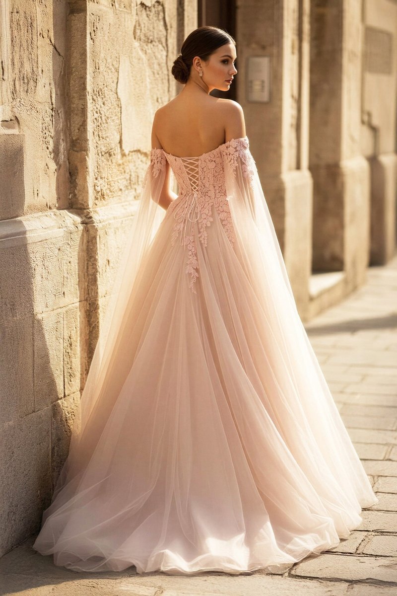 Blush Pink 3D Floral Lace Off-the-Shoulder Ball Gown Blush Pink / 2