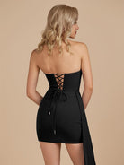 Ravelle |  Black - Sheath Scoop Neck Short Homecoming Dresses With Train