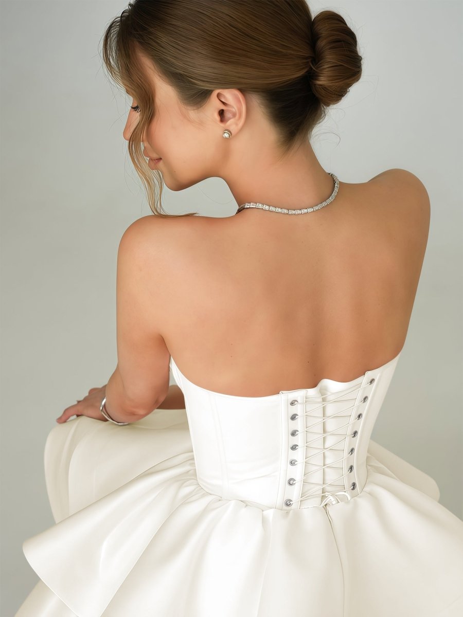 Ravena | Ivory - A Line Sweetheart Satin Ruffles Short Homecoming Dress