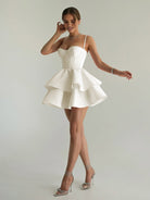 Ravena | Ivory - A Line Sweetheart Satin Ruffles Short Homecoming Dress
