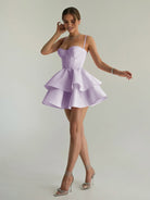 Ravena | Lavender - A Line Sweetheart Satin Ruffles Short Homecoming Dress