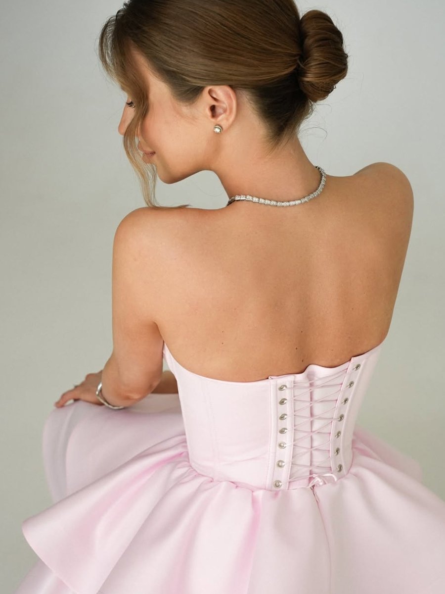 Ravena | Pink - A Line Sweetheart Satin Ruffles Short Homecoming Dress