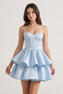 Sky Blue A Line Sweetheart Satin Ruffles Short Homecoming Dress-KISSPROM