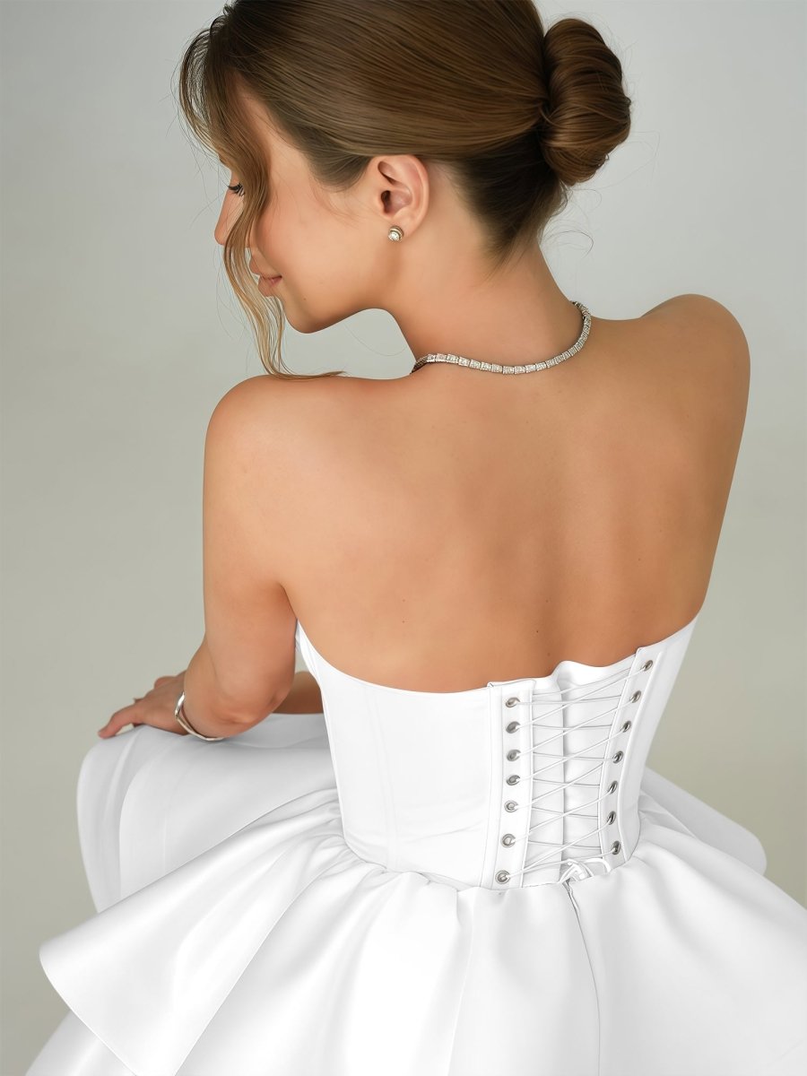 Ravena | White - A Line Sweetheart Satin Ruffles Short Homecoming Dress