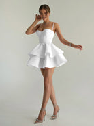 Ravena | White - A Line Sweetheart Satin Ruffles Short Homecoming Dress