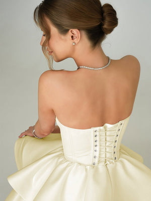 Ravena | Yellow - A Line Sweetheart Satin Ruffles Short Homecoming Dress