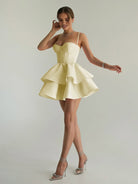 Ravena | Yellow - A Line Sweetheart Satin Ruffles Short Homecoming Dress