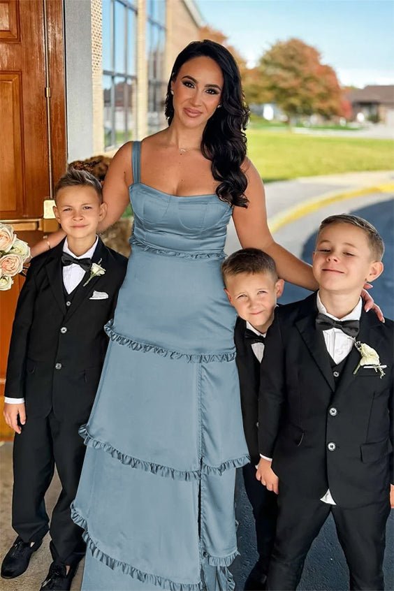 Raymond | A-Line Hot Pink Ruffles Slit Prom Dress with Lace-up Back