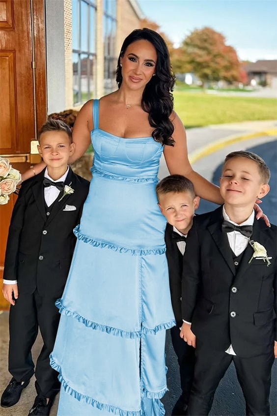 Raymond | A-Line Hot Pink Ruffles Slit Prom Dress with Lace-up Back