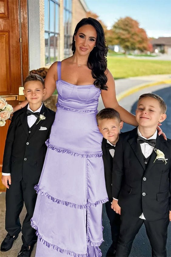 Raymond | A-Line Hot Pink Ruffles Slit Prom Dress with Lace-up Back