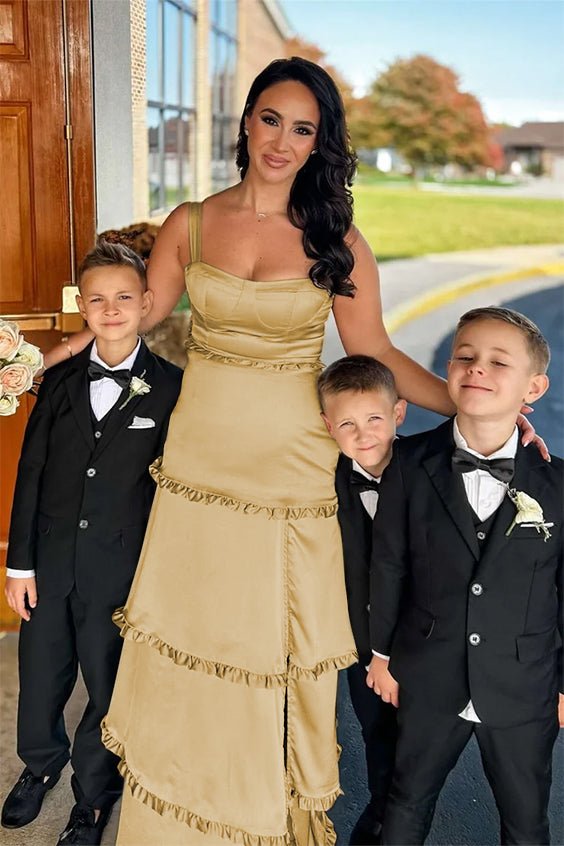 Raymond | A-Line Hot Pink Ruffles Slit Prom Dress with Lace-up Back