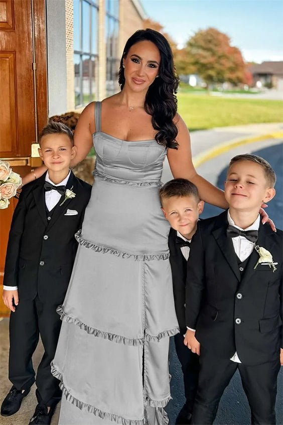 Raymond | A-Line Hot Pink Ruffles Slit Prom Dress with Lace-up Back