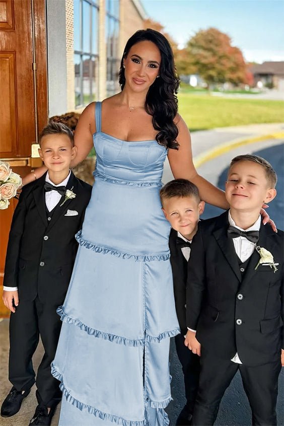 Raymond | A-Line Hot Pink Ruffles Slit Prom Dress with Lace-up Back