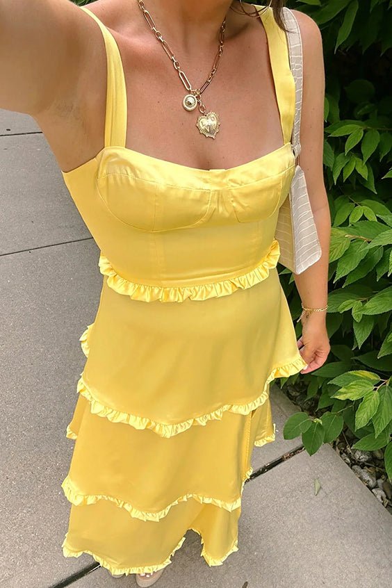 Raymond | A-Line Hot Pink Ruffles Slit Prom Dress with Lace-up Back