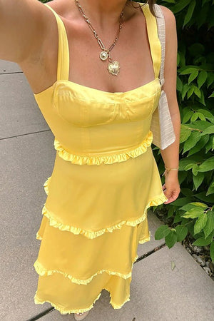 Raymond | A-Line Hot Pink Ruffles Slit Prom Dress with Lace-up Back