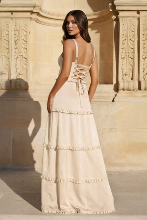 A - Line Hot Pink Ruffles Slit Prom Dress with Lace - up Back - KissProm