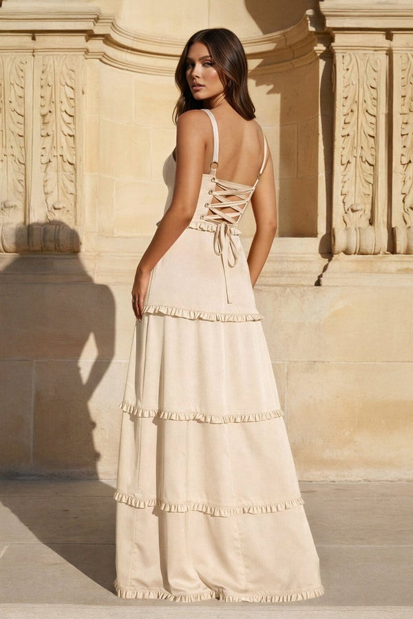 A - Line Hot Pink Ruffles Slit Prom Dress with Lace - up Back - KissProm