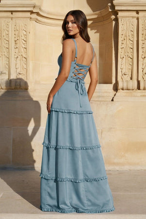 A - Line Hot Pink Ruffles Slit Prom Dress with Lace - up Back - KissProm
