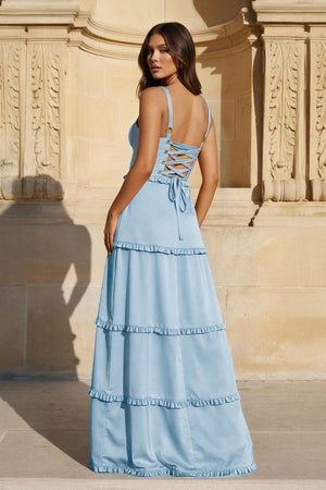 A - Line Hot Pink Ruffles Slit Prom Dress with Lace - up Back - KissProm