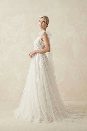 One Shoulder A Line Tulle Sleeveless Zipper Lace Wedding Dresses with Shawl– Wedding Dresses by KissProm | Available at KissProm