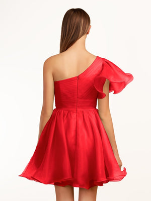 Rose | Ivory A - line One Shoulder Organza Ruffled Homecoming Dress - KissProm