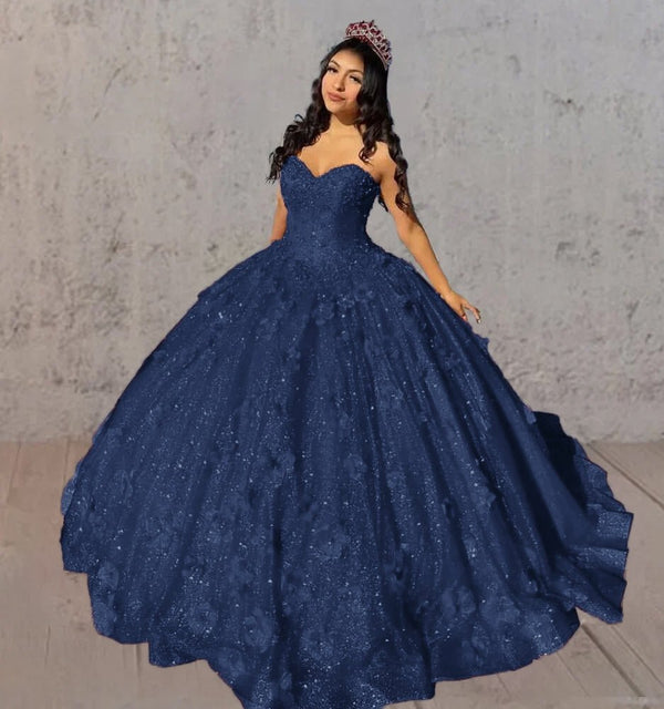 Red 3D Flowers Glitter Sequins Sleeveless Quinceanera Dresses