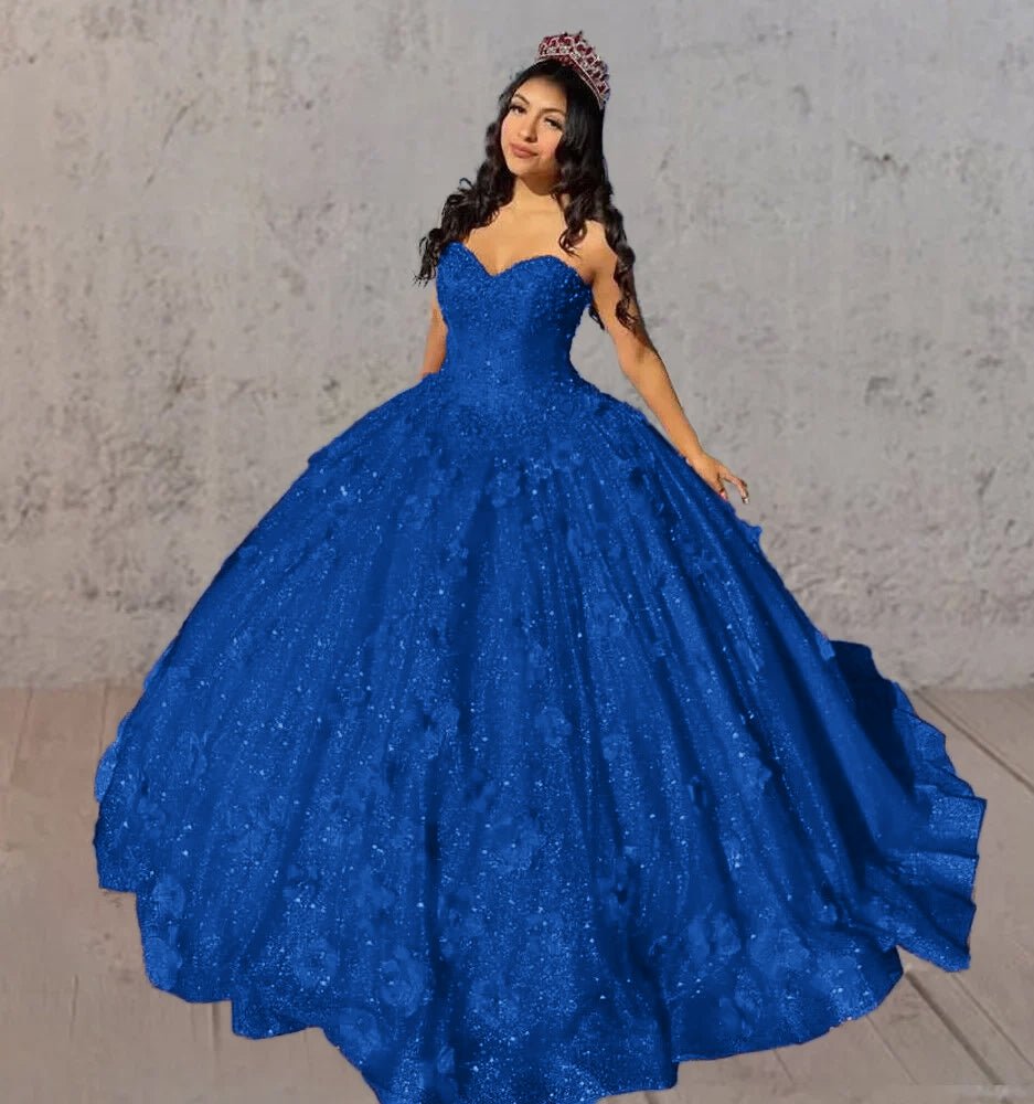 Red 3D Flowers Glitter Sequins Sleeveless Quinceanera Dresses