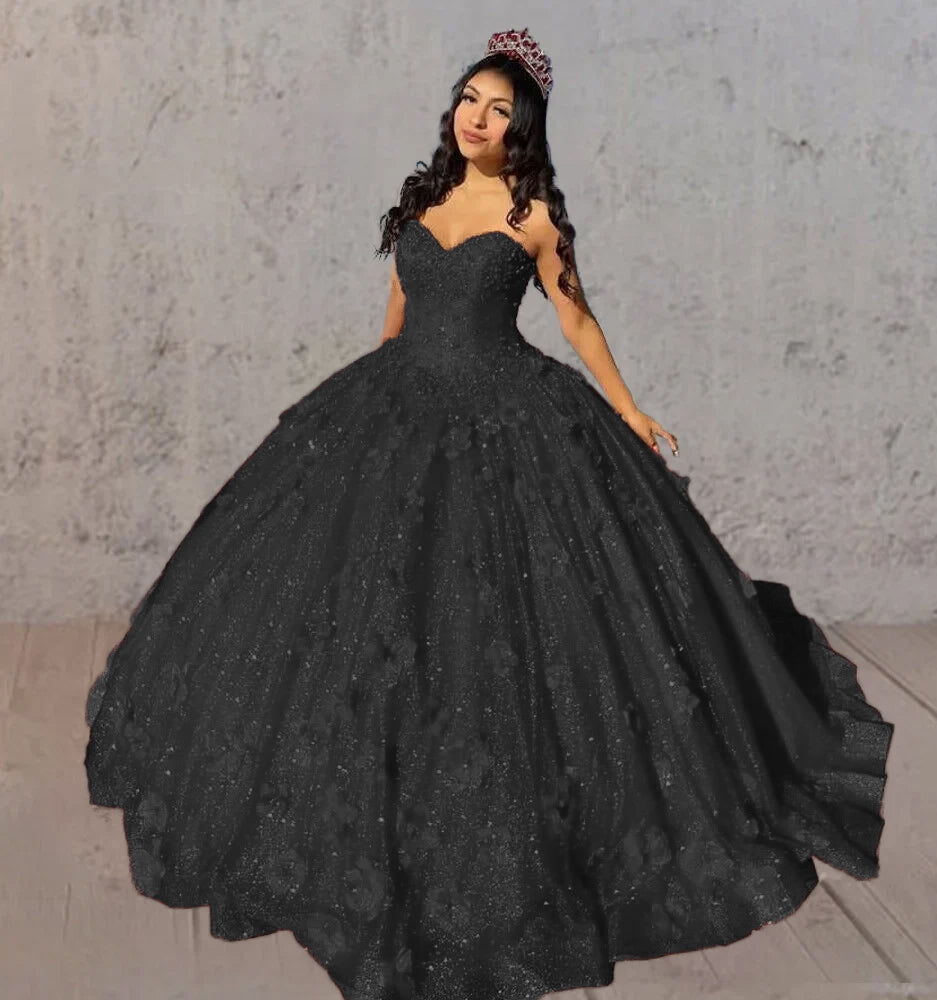 red and black quinceanera dresses Gothic Black Quinceanera Dress Sweet 16 Off Shoulder 3D Red Flowers Ball Gowns