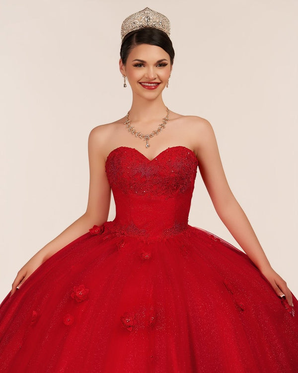 Red 3D Flowers Glitter Sequins Sleeveless Quinceanera Dresses